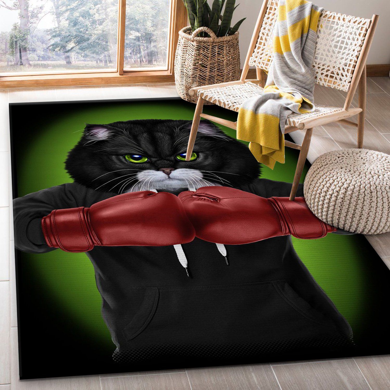 Boxer Cat Boxing Champion Area Rug Carpet Bedroom Christmas Gift US Decor