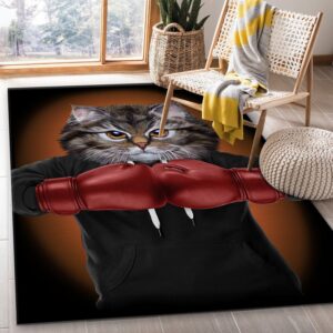 Boxer Cat Boxing Champion Area Rug Carpet Living room and bedroom Rug Family Gift US Decor