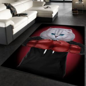 Boxer Cat Boxing Champion Area Rug For Christmas Living Room Rug Christmas Gift US Decor