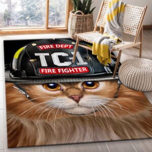 Brave Firefighter Cat Area Rug For Christmas Bedroom Christmas Gift US Decor