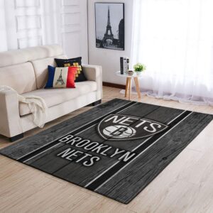 Brooklyn Nets Nba Team Logo Wooden Style Nice Gift Home Decor Rectangle Area Rug
