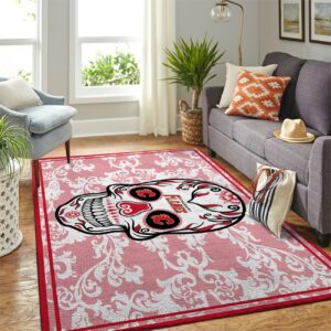 Calgary Flames Nhl Team Logo Skull Flower Style Nice Gift Home Decor Rectangle Area Rug