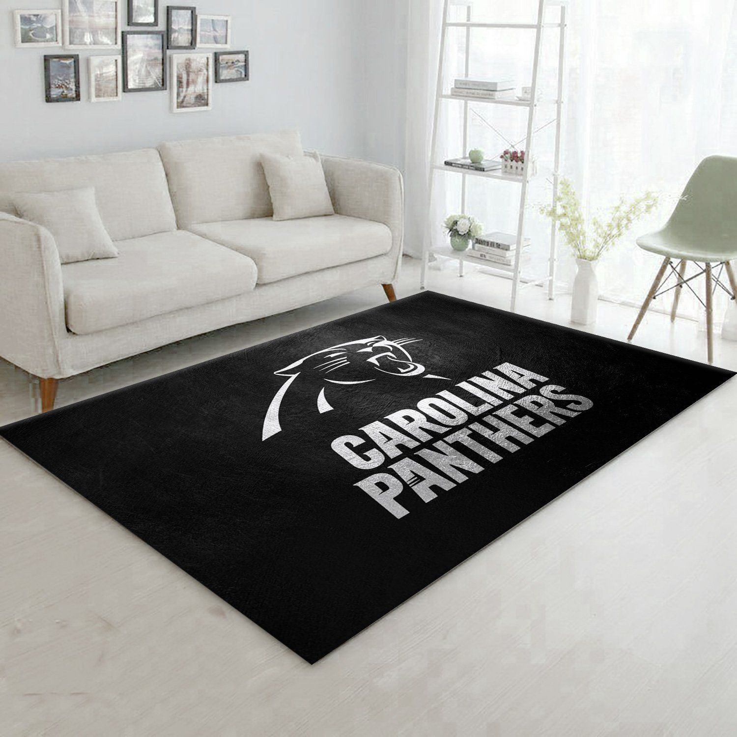 Carolina Panthers Silver NFL Team Logos Area Rug
