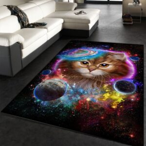 Cat In Galaxy Space Cosmos Area Rug Carpet Living room and bedroom Rug Home US Decor