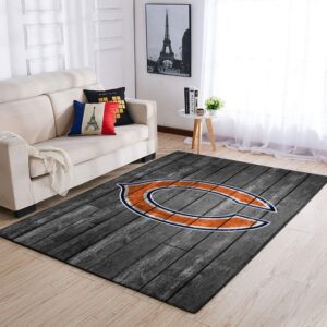 Chicago Bears Nfl Team Logo Grey Wooden Style Style Nice Gift Home Decor Rectangle Area Rug
