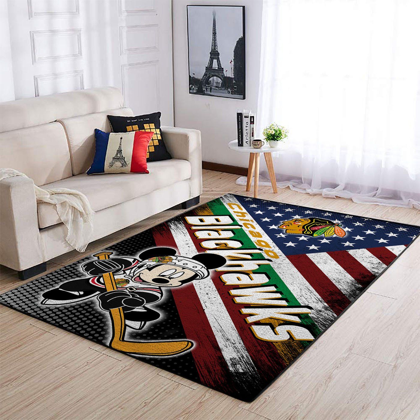 Chicago Blackhawks Nhl Team Logo Mickey Us Style Nice Gift Home Decor Rectangle Area Rug