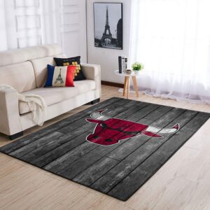 Chicago Bulls Nba Team Logo Grey Wooden Style Nice Gift Home Decor Rectangle Area Rug