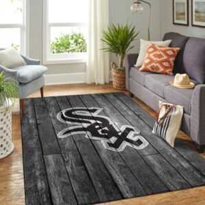 Chicago White Sox Mlb Team Logo Grey Wooden Style Style Nice Gift Home Decor Rectangle Area Rug