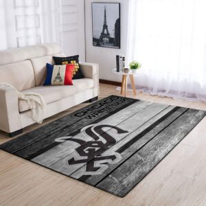 Chicago White Sox Mlb Team Logo Wooden Style Style Nice Gift Home Decor Rectangle Area Rug
