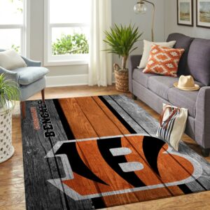 Cincinnati Bengals Nfl Team Logo Wooden Style Style Nice Gift Home Decor Rectangle Area Rug