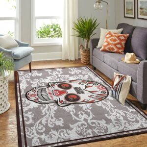 Cleveland Browns Nfl Team Logo Skull Flower Style Nice Gift Home Decor Rectangle Area Rug