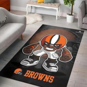 Cleveland Browns Rusher Nfl Rush Zone Character Area Rug Rugs For Living Room Rug Home Decor