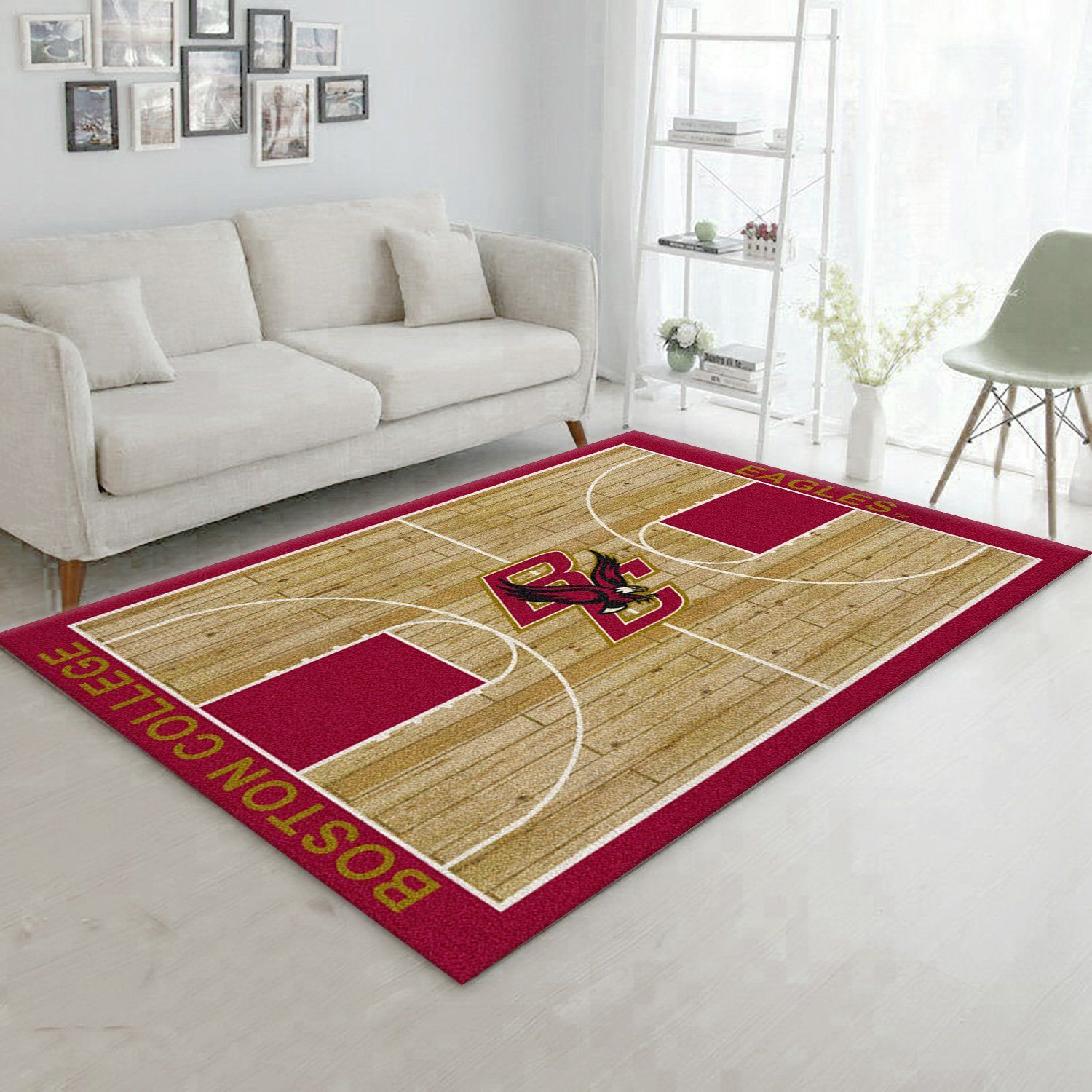 College Home Court Boston College Basketball Team Logo Area Rug