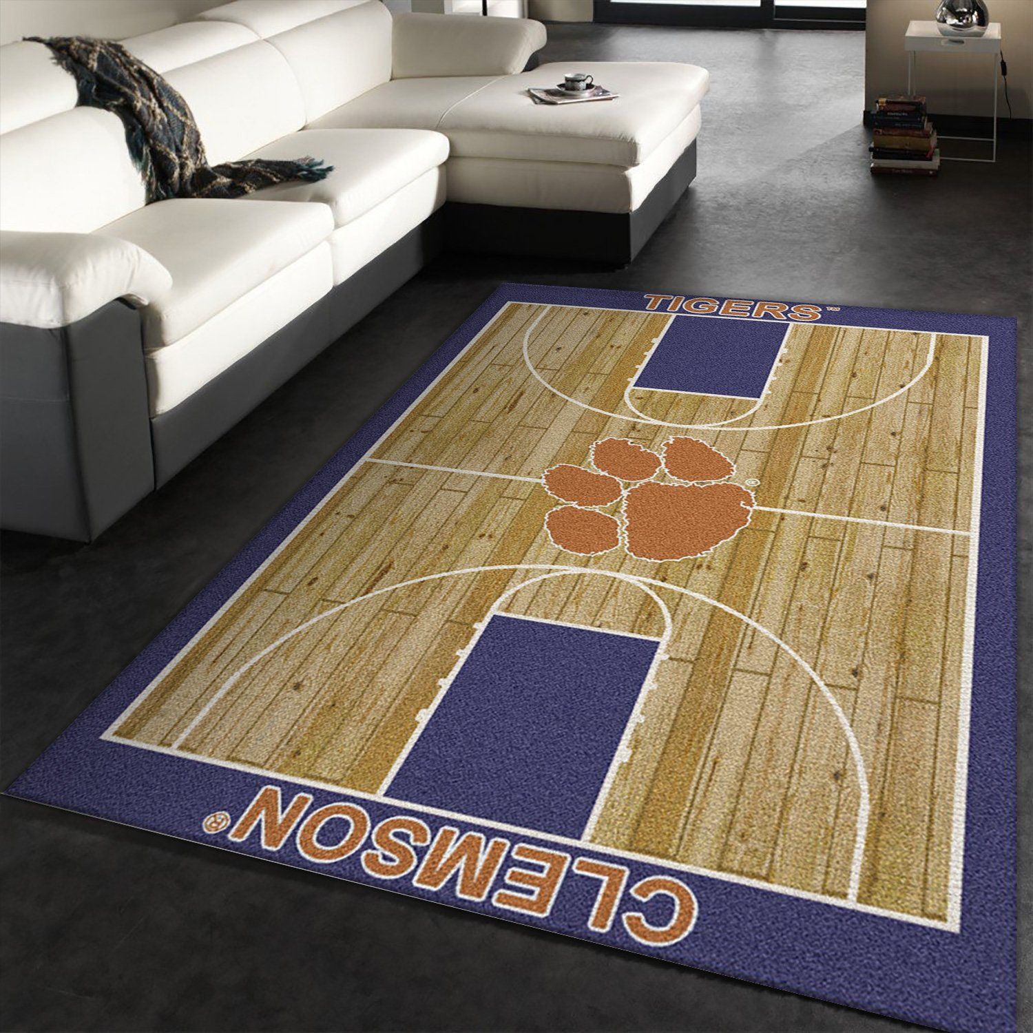 College Home Court Clemson Basketball Team Logo Area Rug