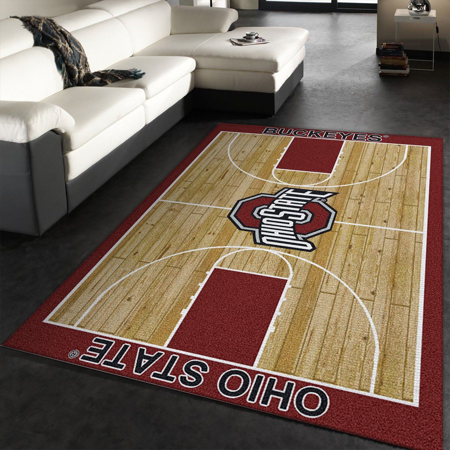 College Home Court Ohio State Basketball Team Logo Area Rug