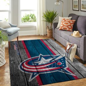 Columbus Blue Jackets Nhl Team Logo Wooden Style Nice Gift Home Decor Rectangle Area Rug