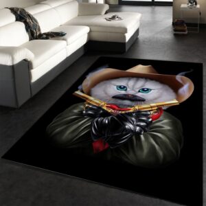 Cowboy Cat With Mustache Area Rug Living Room Rug Family Gift US Decor