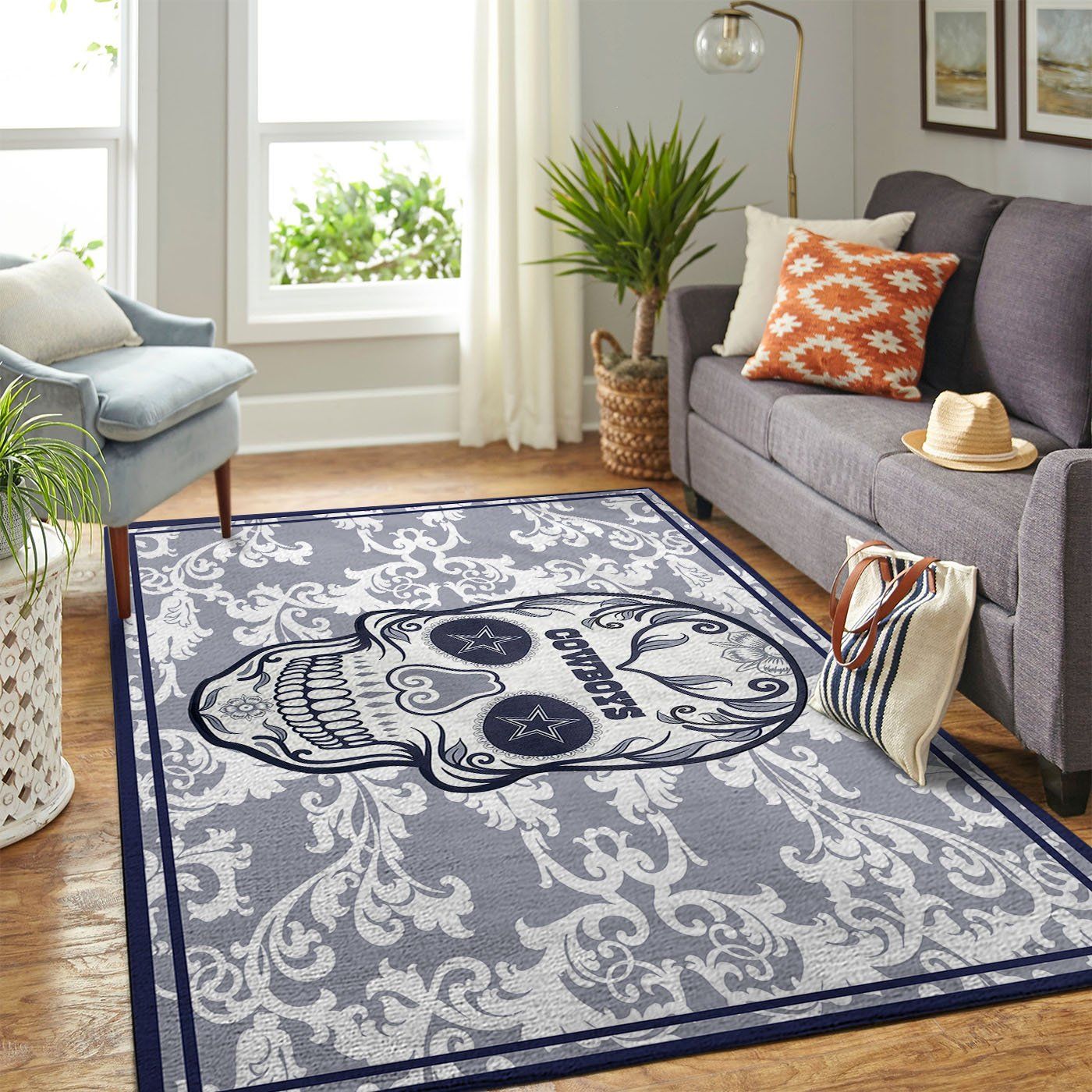 Dallas Cowboys Nfl Team Logo Skull Flower Style Nice Gift Home Decor Rectangle Area Rug