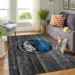 Dallas Mavericks Nba Team Logo Grey Wooden Style Nice Gift Home Decor Rectangle Area Rug