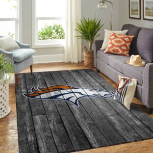 Denver Broncos Nfl Team Logo Grey Wooden Style Style Nice Gift Home Decor Rectangle Area Rug
