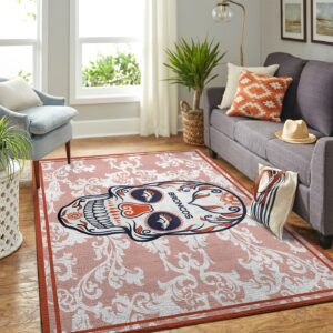 Denver Broncos Nfl Team Logo Skull Flower Style Nice Gift Home Decor Rectangle Area Rug