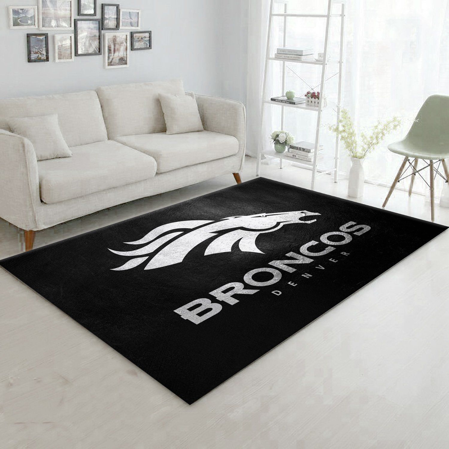 Denver Broncos Silver NFL Team Logos Area Rug