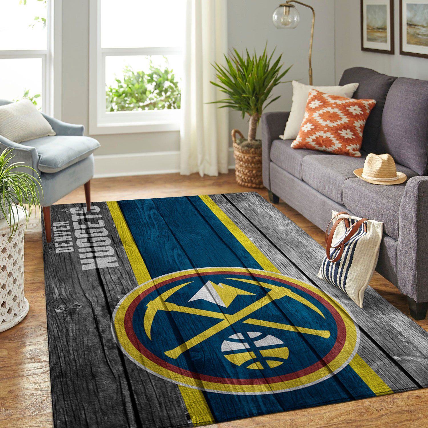 Denver Nuggets Nba Team Logo Wooden Style Nice Gift Home Decor Rectangle Area Rug