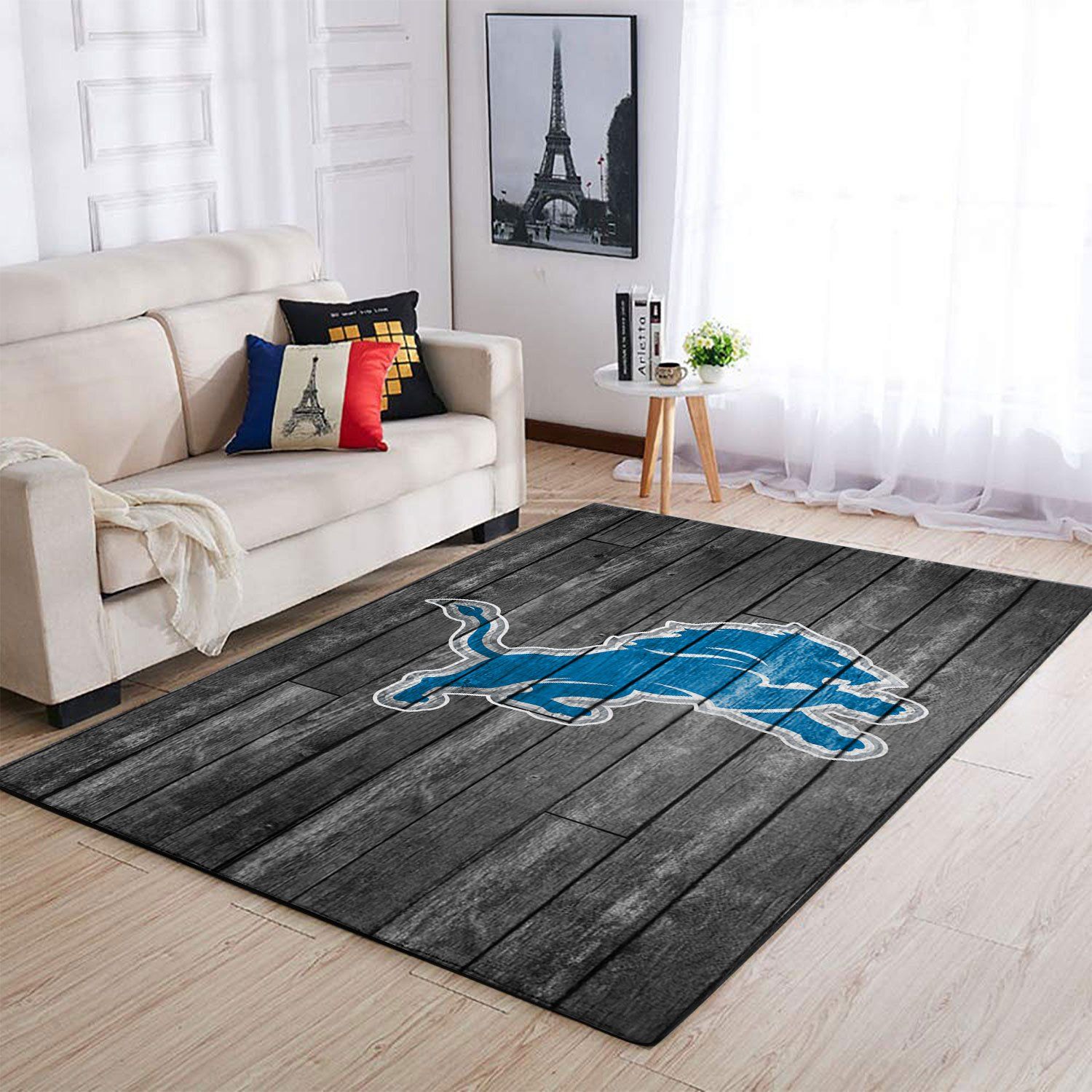 Detroit Lions Nfl Team Logo Grey Wooden Style Style Nice Gift Home Decor Rectangle Area Rug