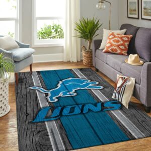 Detroit Lions Nfl Team Logo Wooden Style Style Nice Gift Home Decor Rectangle Area Rug