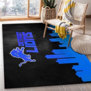 Detroit Lions Skyline NFL Area Rug Carpet