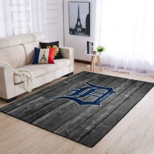 Detroit Tigers Mlb Team Logo Grey Wooden Style Style Nice Gift Home Decor Rectangle Area Rug