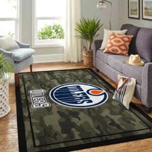 Edmonton Oilers Nhl Team Logo Camo Style Nice Gift Home Decor Area Rug Rugs For Living Room