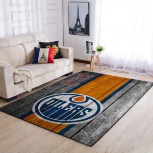 Edmonton Oilers Nhl Team Logo Wooden Style Nice Gift Home Decor Rectangle Area Rug