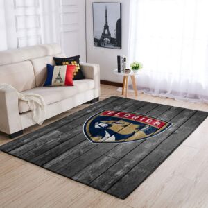 Florida Panthers Nhl Team Logo Grey Wooden Style Nice Gift Home Decor Rectangle Area Rug