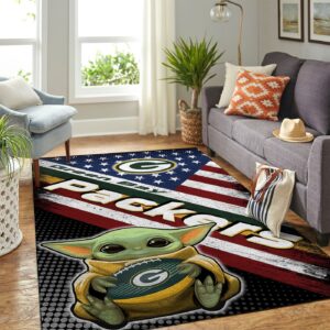 Green Bay Packers Nfl Team Logo Baby Yoda Us Style Nice Gift Home Decor Rectangle Area Rug