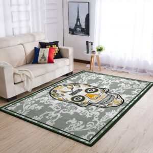 Green Bay Packers Nfl Team Logo Skull Flower Style Nice Gift Home Decor Rectangle Area Rug