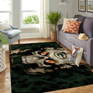 Green Bay Packers Nfl Team Logo Skull Style Nice Gift Home Decor Area Rug Rugs For Living Room