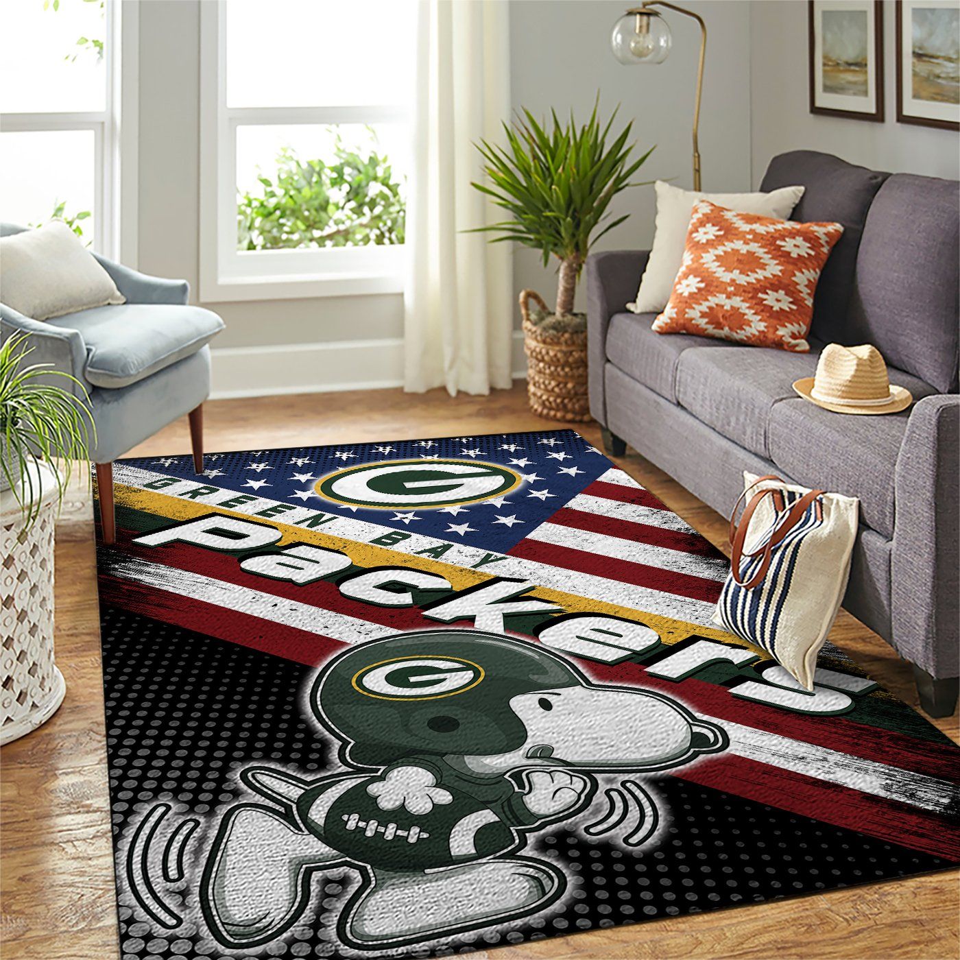 Green Bay Packers Nfl Team Logo Snoopy Us Style Nice Gift Home Decor Rectangle Area Rug
