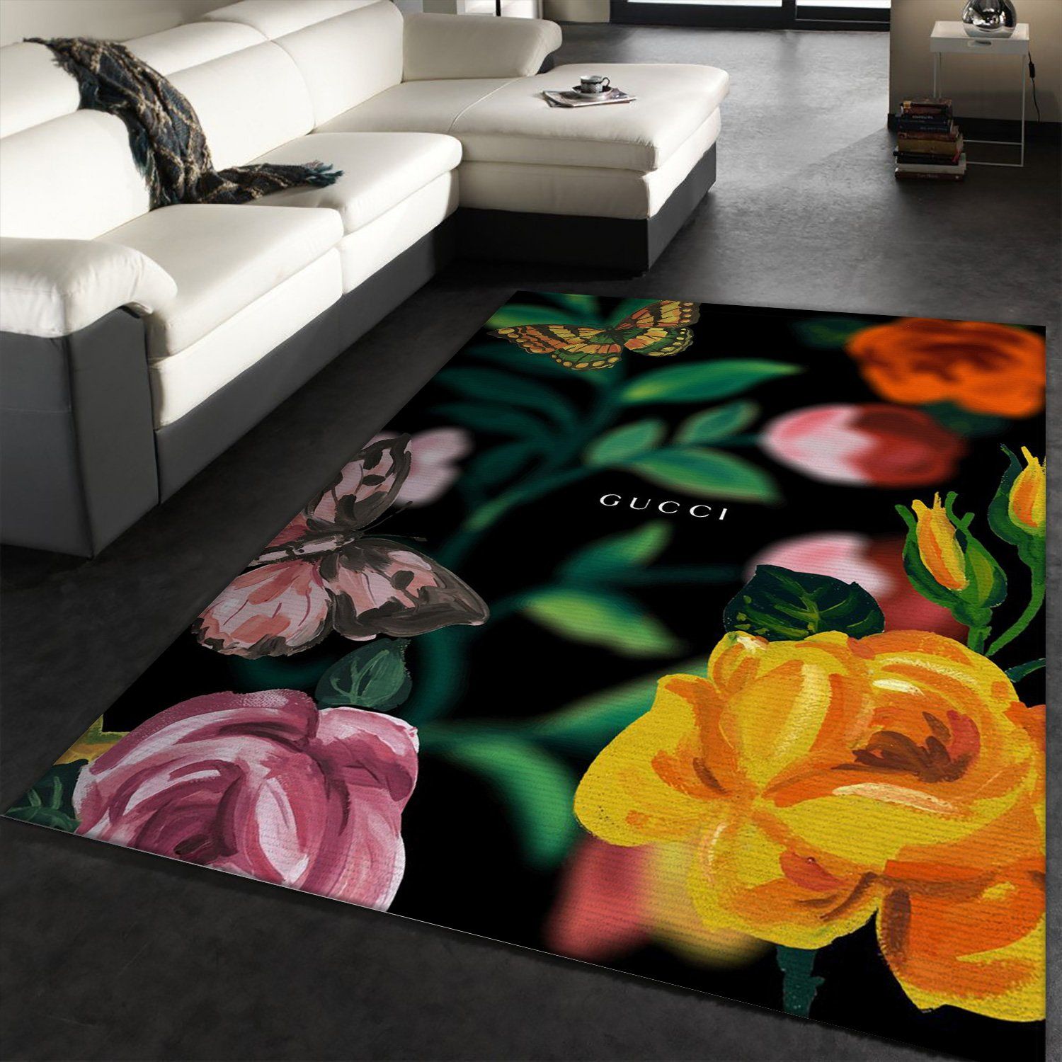 Gucci Roses Rug Fashion Brand Rug Christmas Gift US Decor