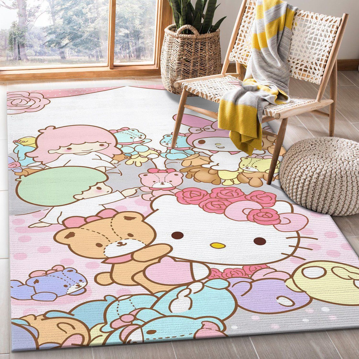 Hello Kitty Little Twin Star Area Rug For Christmas Bedroom Rug Floor Decor Home Decor