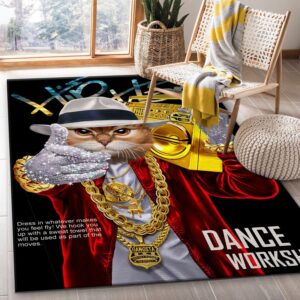 Hip Hop Rapper Tabby Cat Area Rug For Christmas Living room and bedroom Rug Floor Decor Home Decor