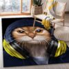 Hip Hop Tabby Cat In Hood Area Rug Carpet Living Room Rug US Gift Decor