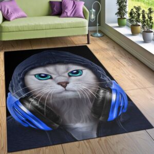 Hip Hop Tabby Cat In Hood Area Rug For Christmas Living room and bedroom Rug Home US Decor