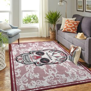 Houston Texans Nfl Team Logo Skull Flower Style Nice Gift Home Decor Rectangle Area Rug