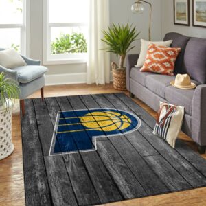 Indiana Pacers Nba Team Logo Grey Wooden Style Nice Gift Home Decor Rectangle Area Rug