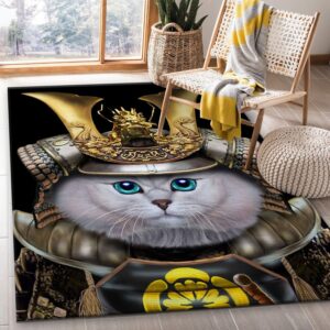 Japan Samurai Warrior Cat Area Rug Kitchen Rug Home US Decor