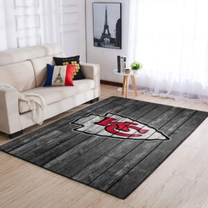 Kansas City Chiefs Nfl Team Logo Grey Wooden Style Style Nice Gift Home Decor Rectangle Area Rug
