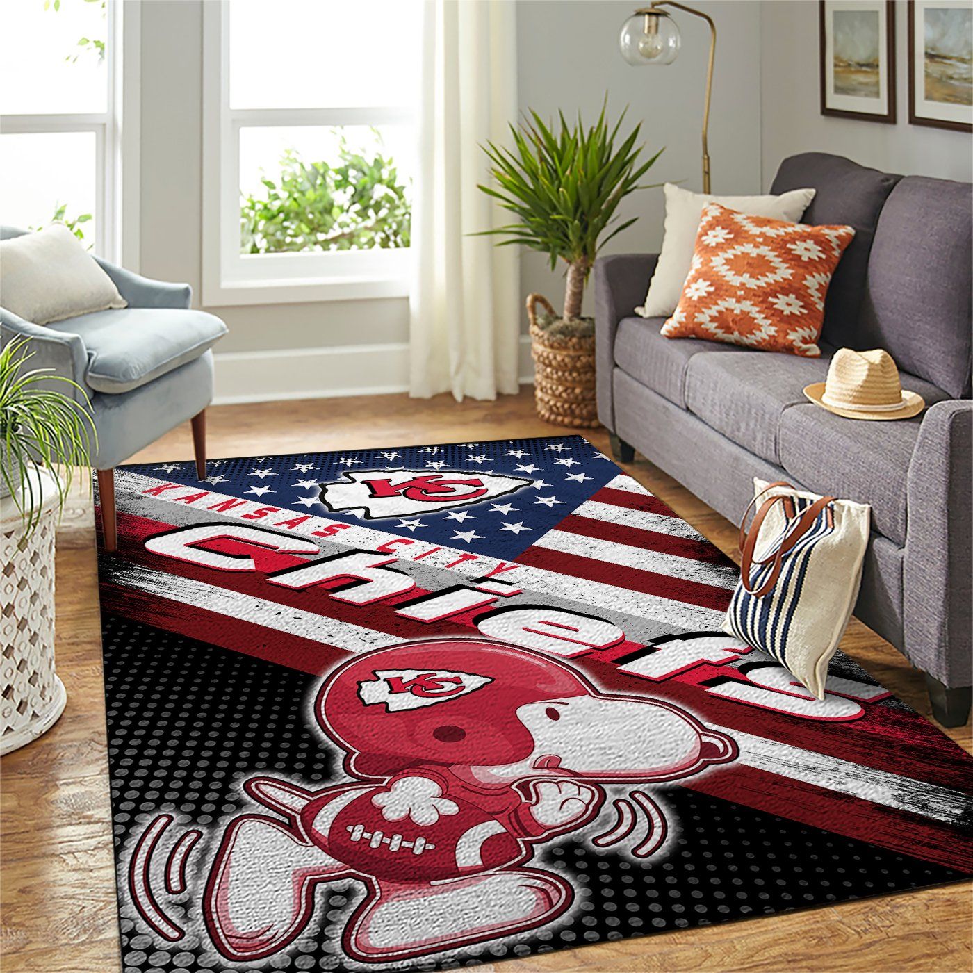 Kansas City Chiefs Nfl Team Logo Snoopy Us Style Nice Gift Home Decor Rectangle Area Rug