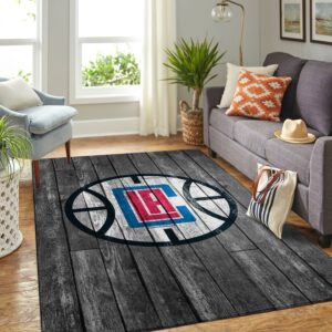 La Clippers Nba Team Logo Grey Wooden Style Nice Gift Home Decor Rectangle Area Rug