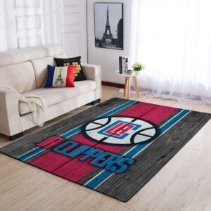 La Clippers Nba Team Logo Wooden Style Nice Gift Home Decor Rectangle Area Rug